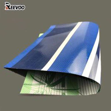 500D 18x17 0.40 Biezums Ūdensizturīgs PVC zils svītrains brezenta audums